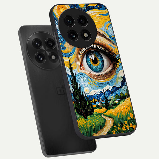 Van Gogh Eye phone case For OnePlus 13R showing premium glass back cover with detailed artwork