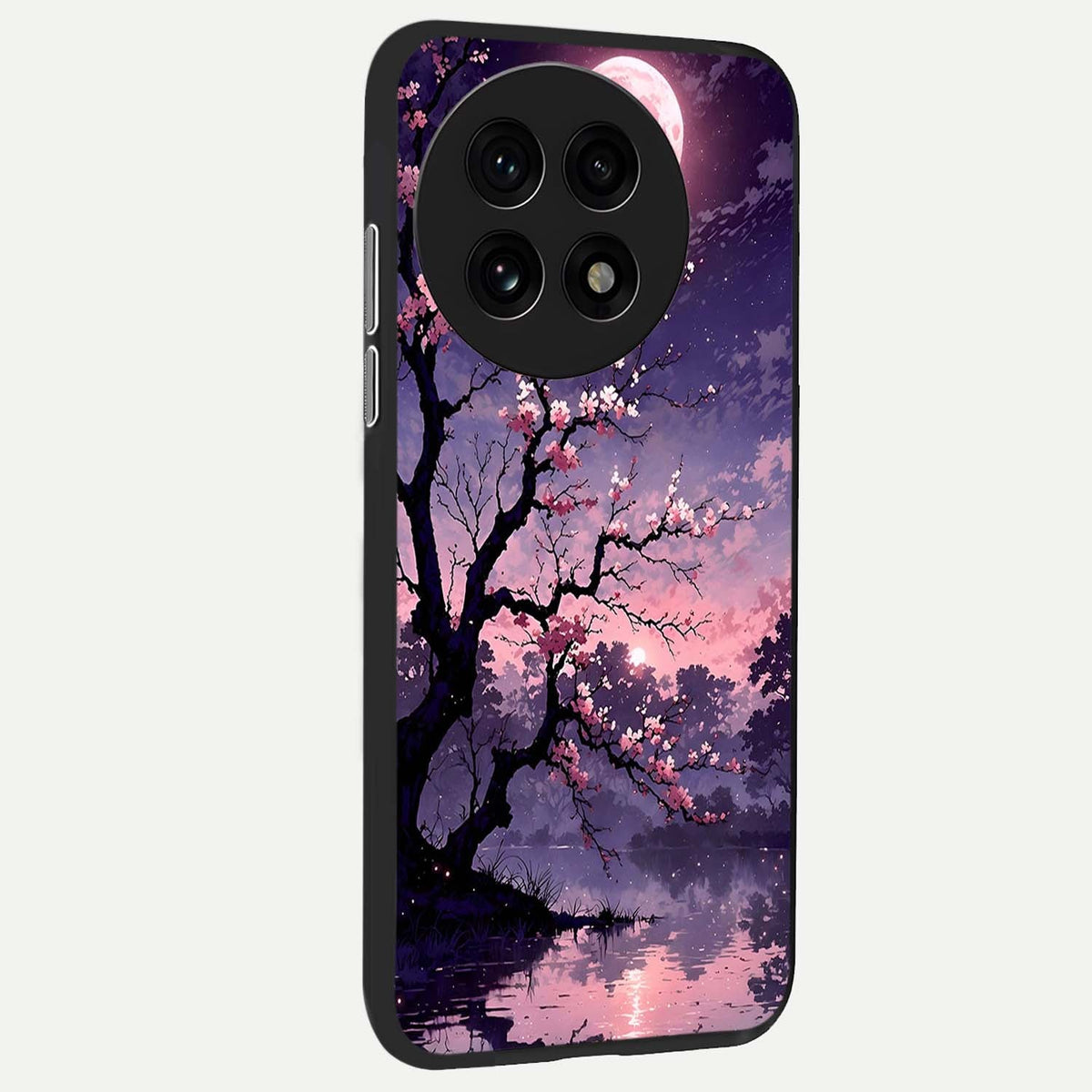 Blossom Pink Moon back cover For OnePlus 13R slim fit glass case with vibrant aesthetic design