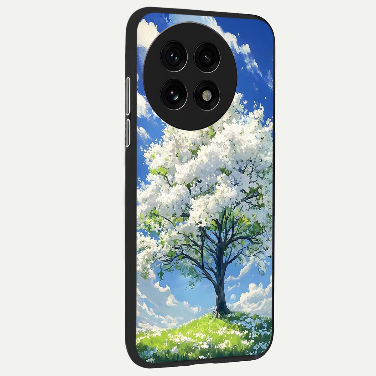 Blossom Sky Serenity back cover For OnePlus 13R slim fit glass case with vibrant aesthetic design