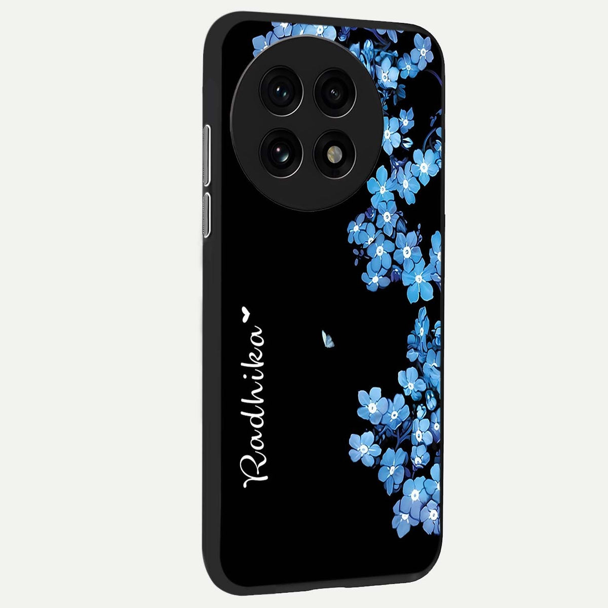 Blue Petal Dream Custom Name back cover For OnePlus 13R slim fit glass case with vibrant aesthetic design