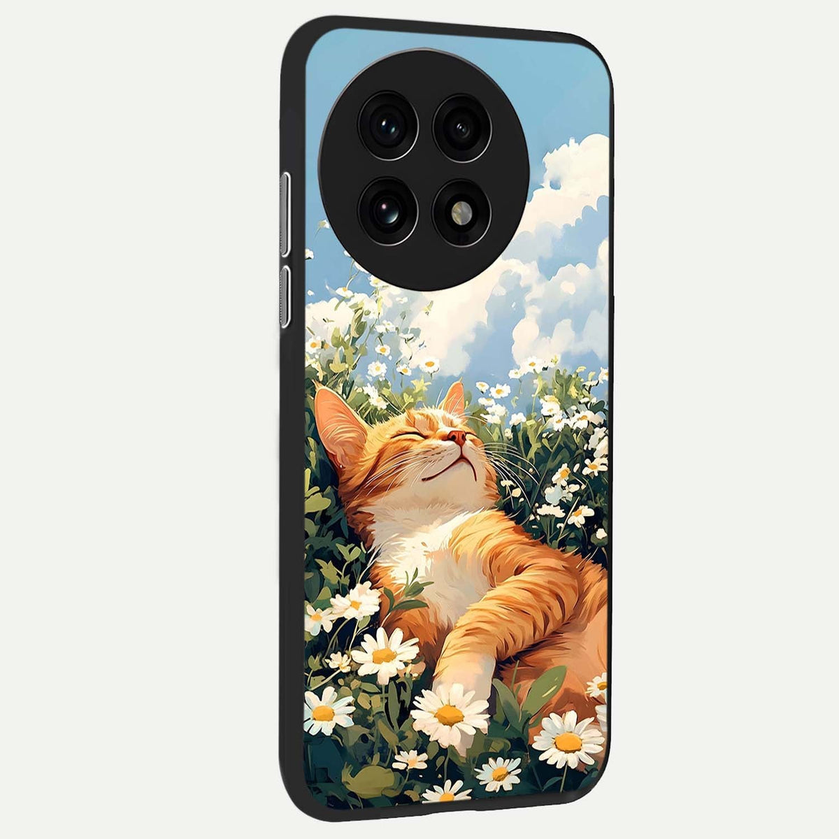 Cat And Flowers View back cover For OnePlus 13R slim fit glass case with vibrant aesthetic design