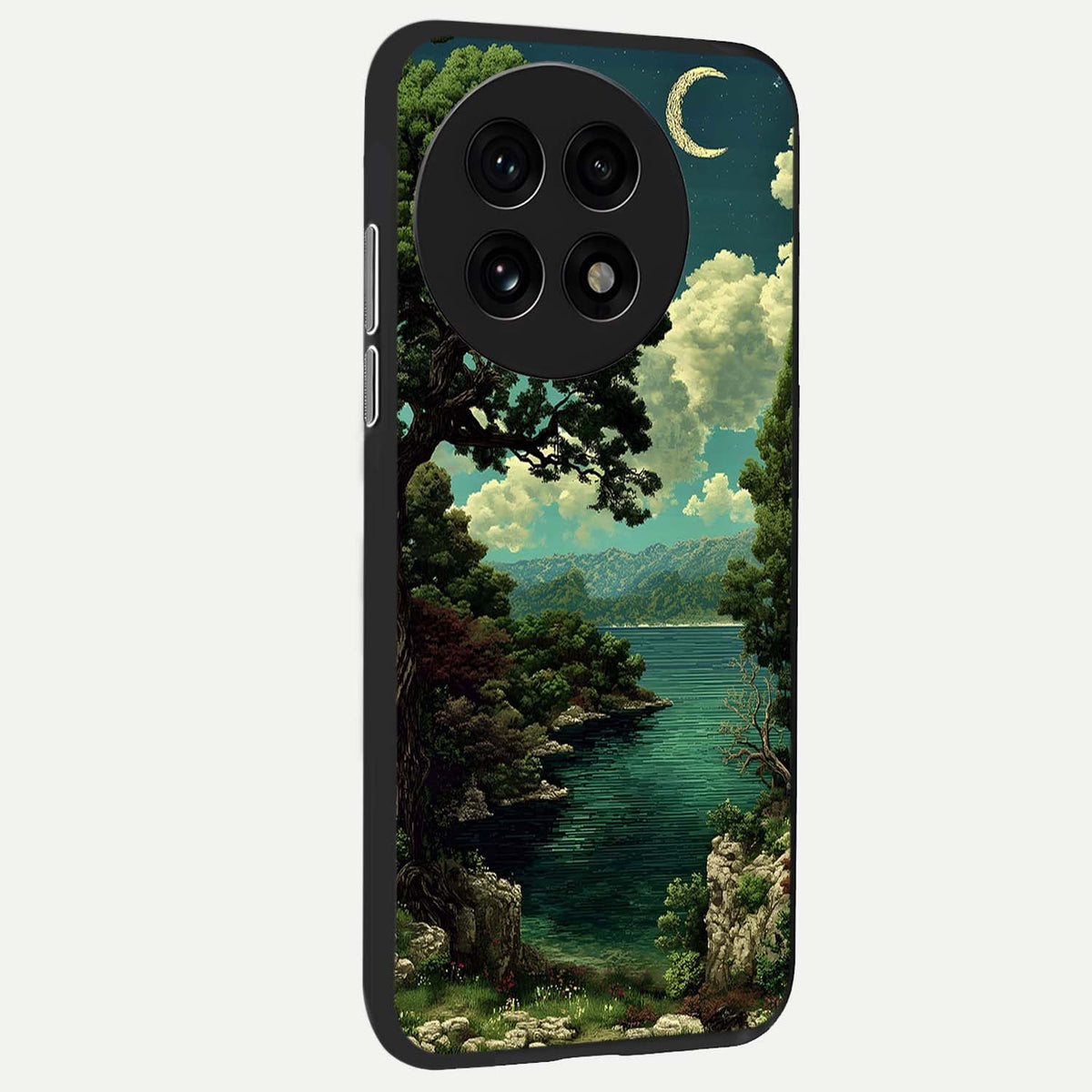 Celestial Lake Peace back cover For OnePlus 13R slim fit glass case with vibrant aesthetic design