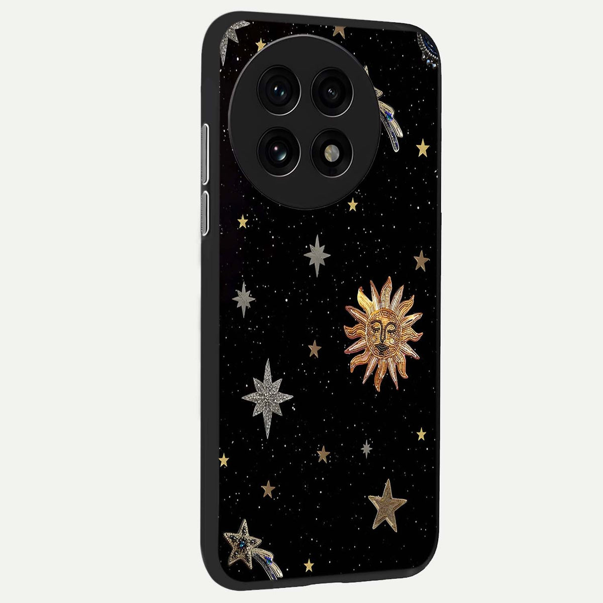 Celestial Moon With Stars back cover For OnePlus 13R slim fit glass case with vibrant aesthetic design
