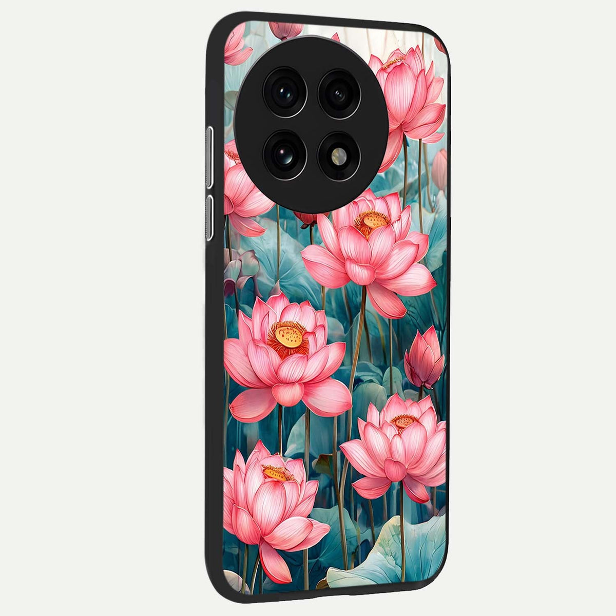 Celestial Pink Lotus back cover For OnePlus 13R slim fit glass case with vibrant aesthetic design