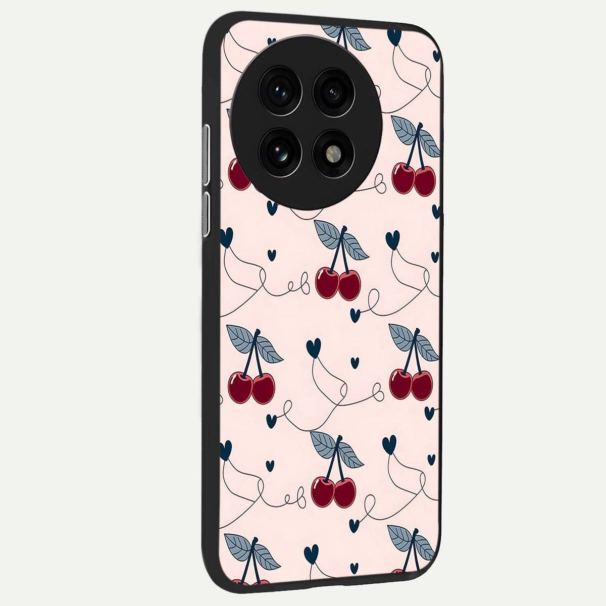 Cherry Heart Line back cover For OnePlus 13R slim fit glass case with vibrant aesthetic design
