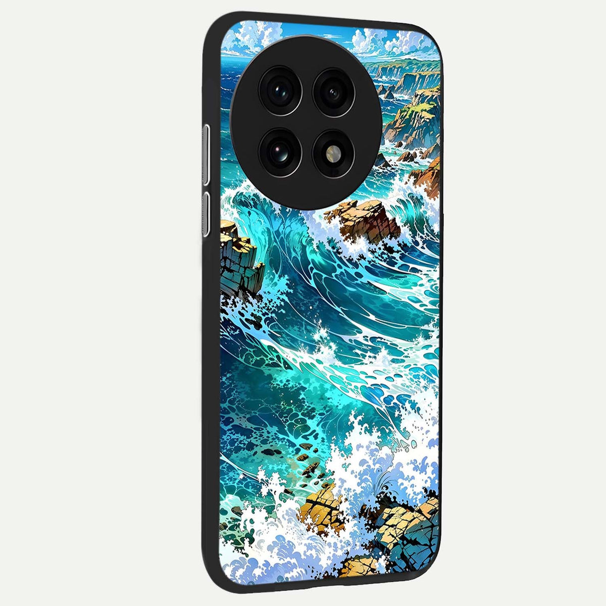 Coastal Blue Waves back cover For OnePlus 13R slim fit glass case with vibrant aesthetic design