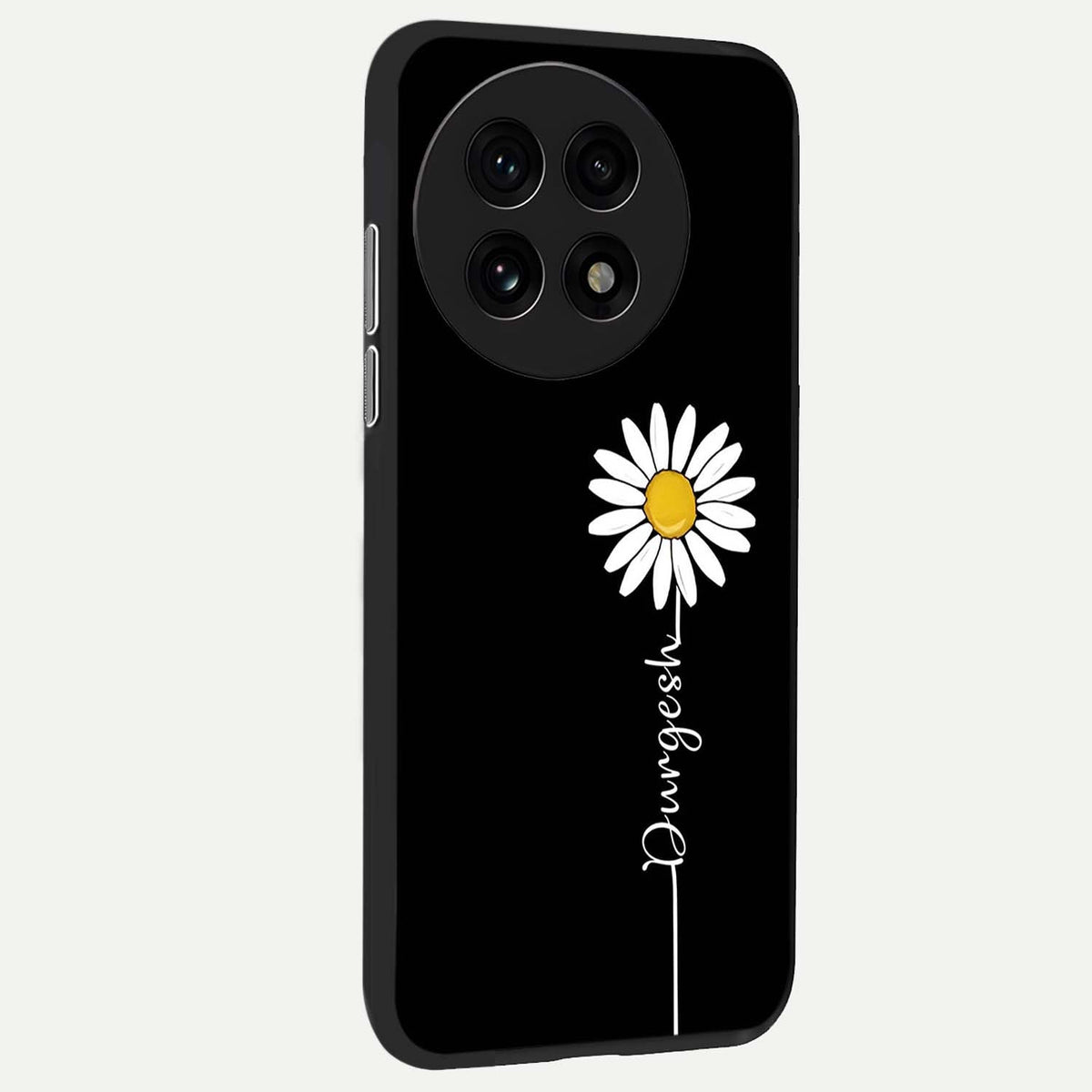 Custom Name White Flower back cover For OnePlus 13R slim fit glass case with vibrant aesthetic design