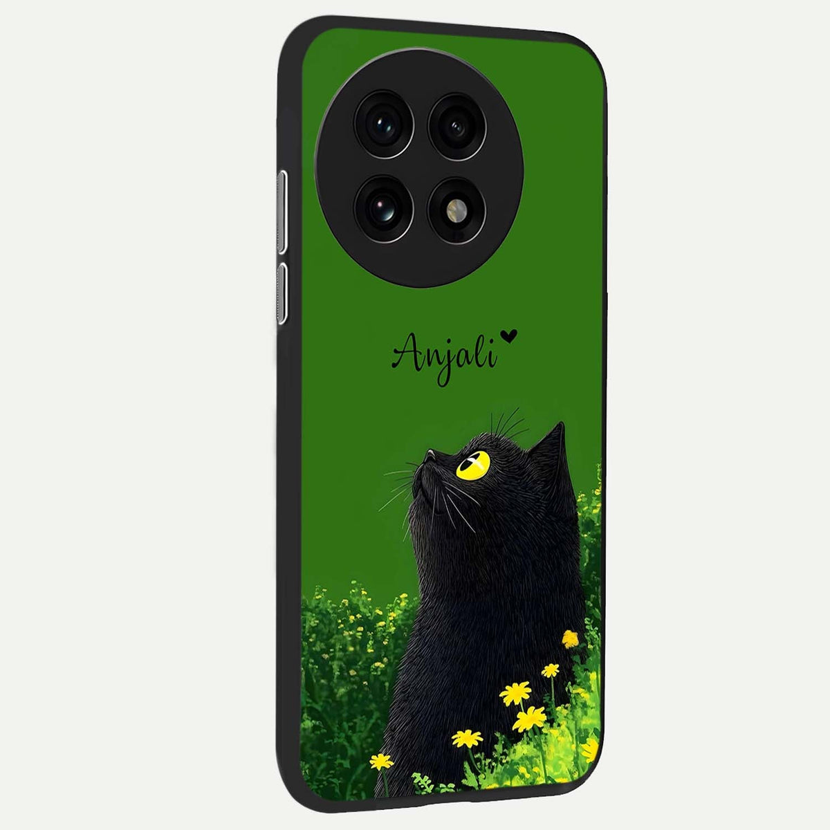 Emerald Cat Custom Name back cover For OnePlus 13R slim fit glass case with vibrant aesthetic design