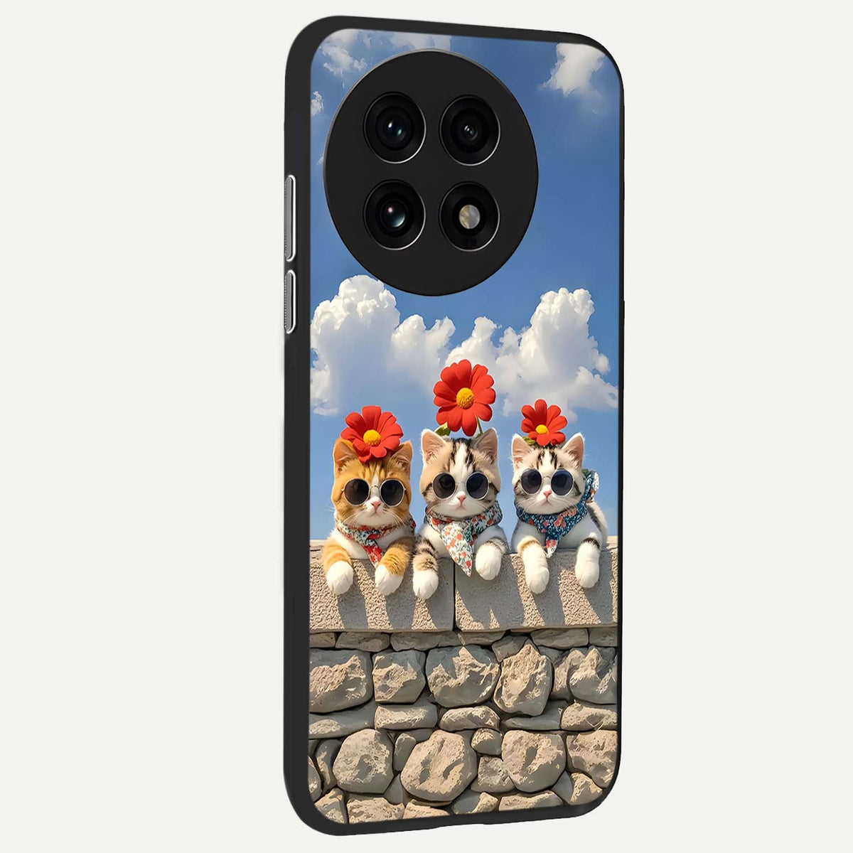 Floral Kitty Squad back cover For OnePlus 13R slim fit glass case with vibrant aesthetic design