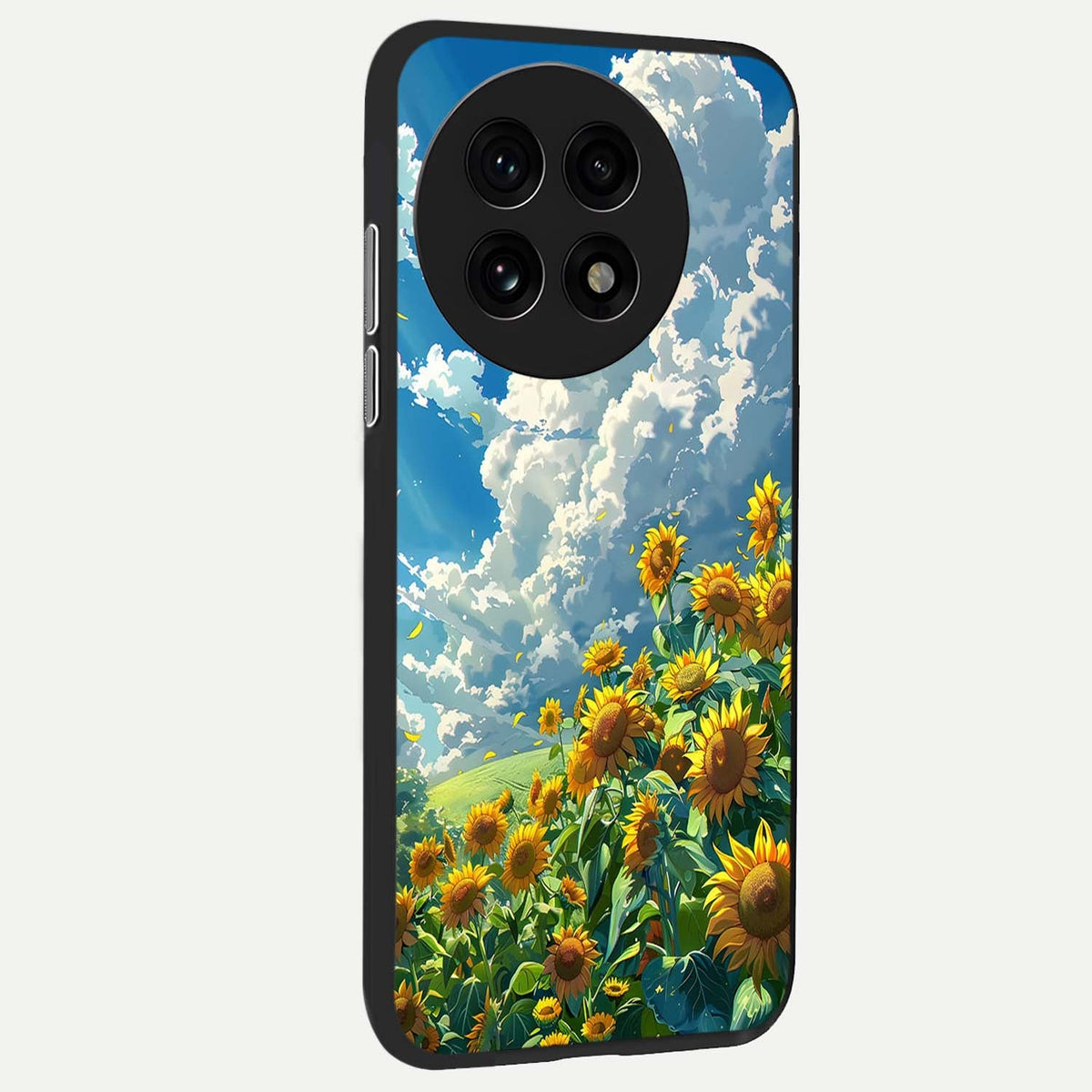 Golden Sun Glory back cover For OnePlus 13R slim fit glass case with vibrant aesthetic design