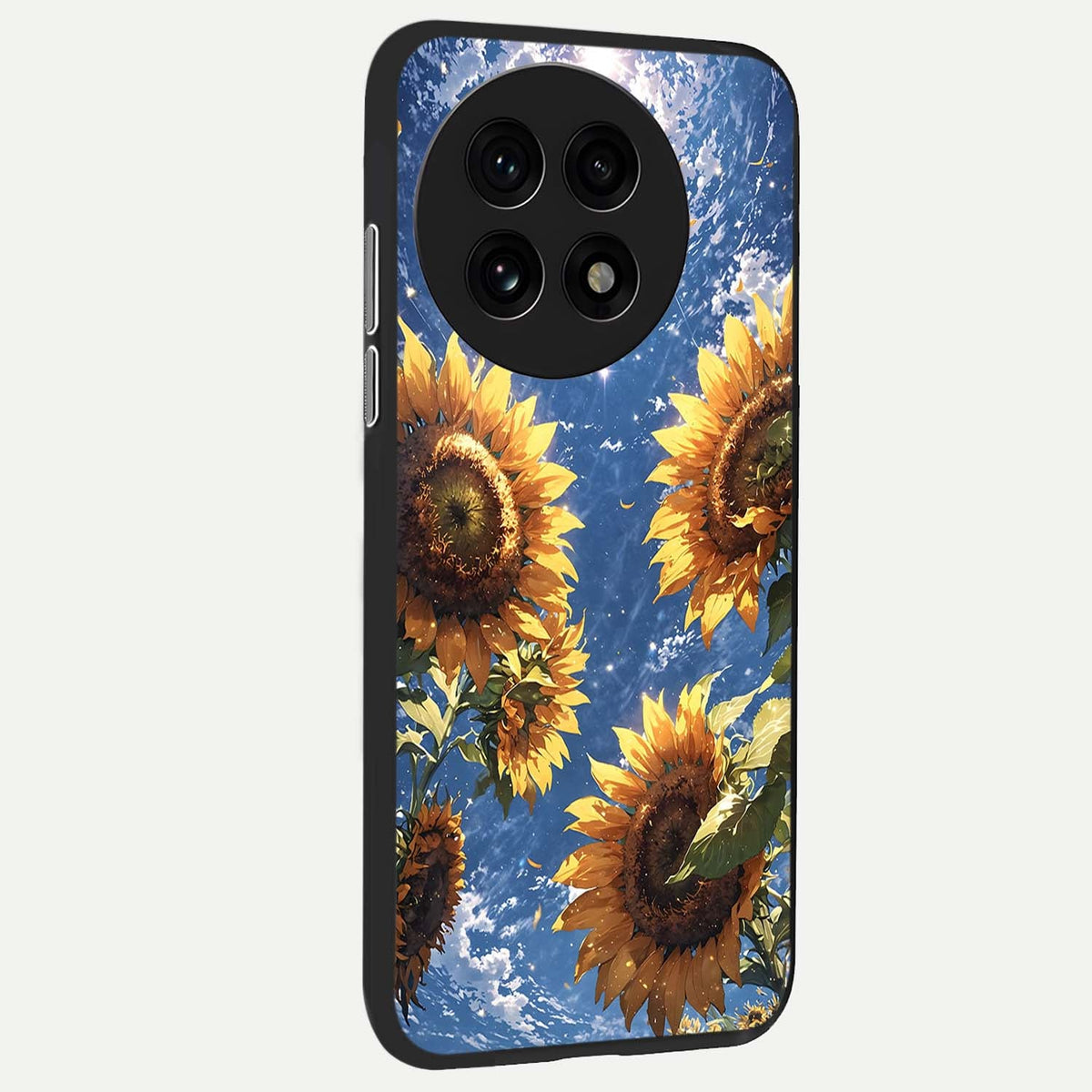 Heavenly Sunflower Rise back cover For OnePlus 13R slim fit glass case with vibrant aesthetic design