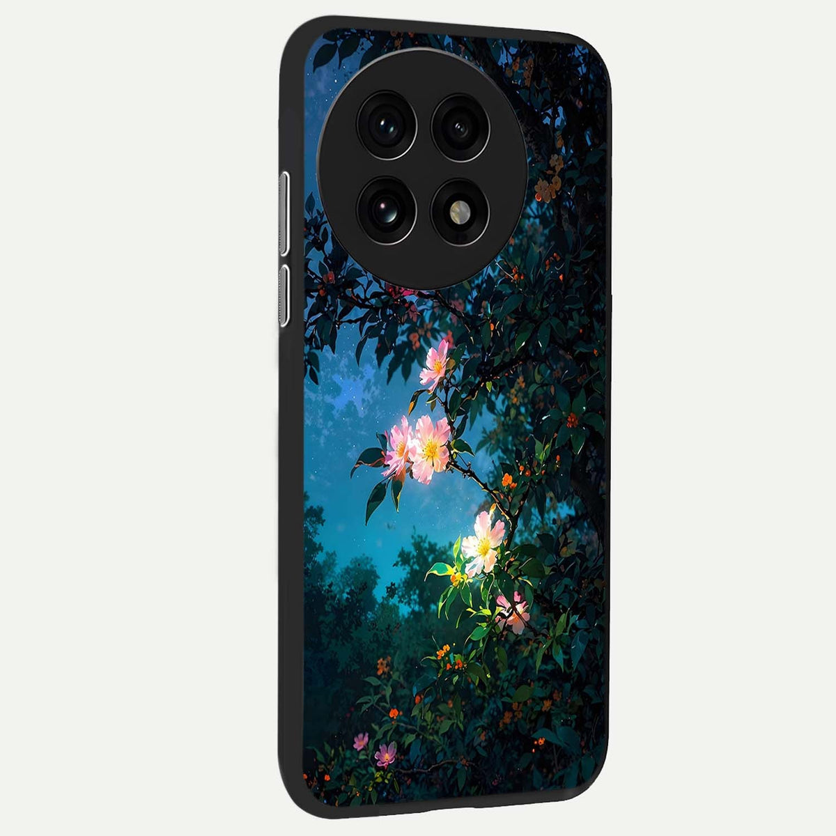 Midnight Bloom Glow back cover For OnePlus 13R slim fit glass case with vibrant aesthetic design