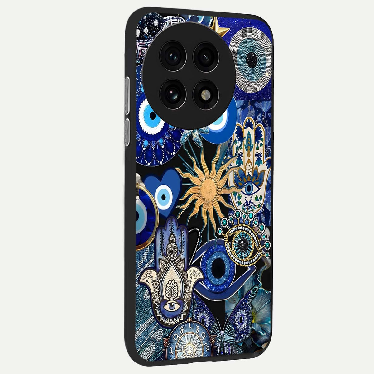 Mystic Blue Evil Eye back cover For OnePlus 13R slim fit glass case with vibrant aesthetic design