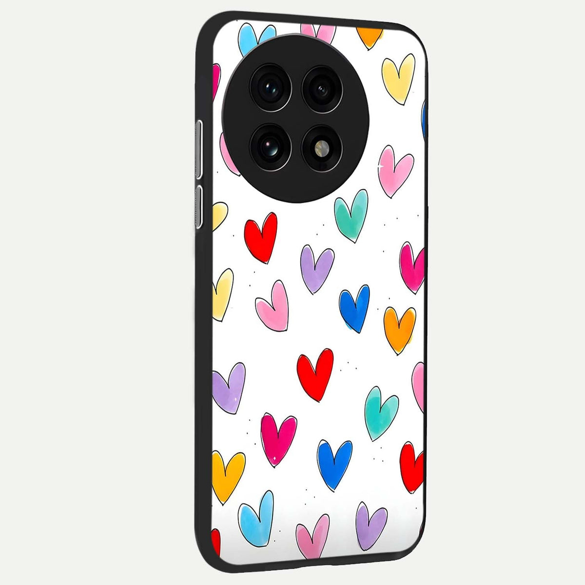 Playful Love Doodles back cover For OnePlus 13R slim fit glass case with vibrant aesthetic design