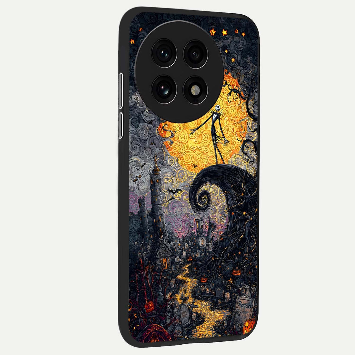 Pumpkin Moon Night back cover For OnePlus 13R slim fit glass case with vibrant aesthetic design