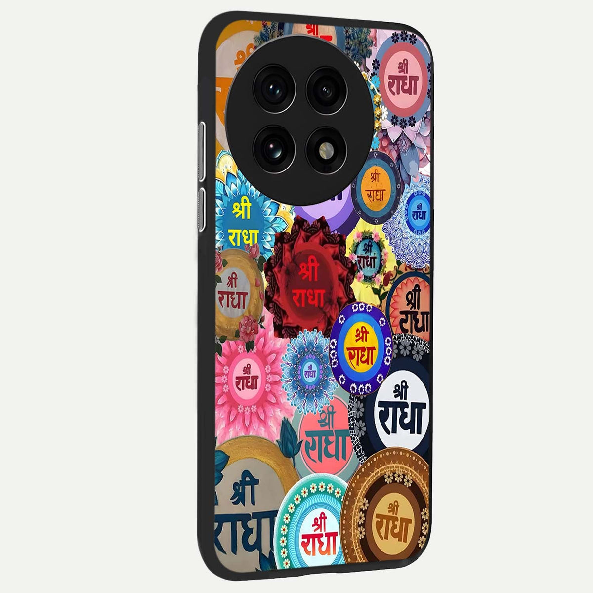 Radha Divine Bloom back cover For OnePlus 13R slim fit glass case with vibrant aesthetic design