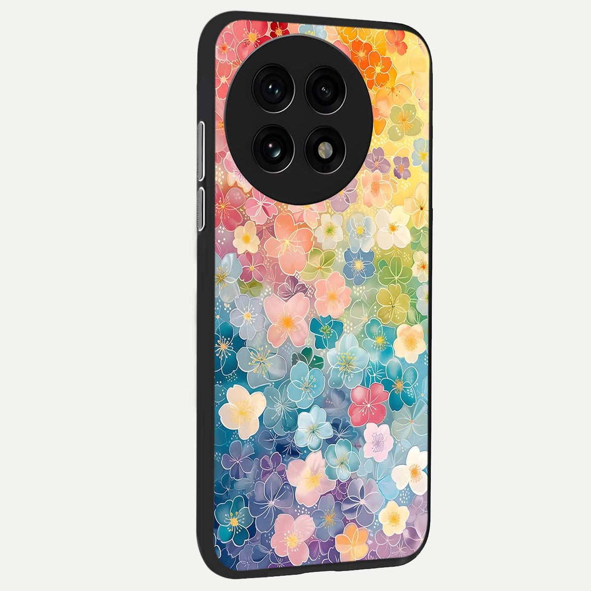 Rainbow Blossom Burst back cover For OnePlus 13R slim fit glass case with vibrant aesthetic design