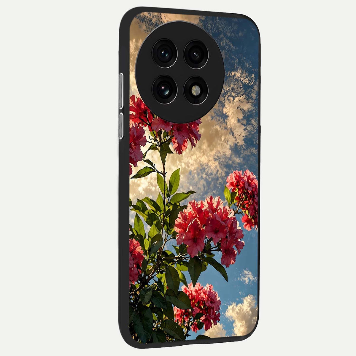 Red Bloom Skies back cover For OnePlus 13R slim fit glass case with vibrant aesthetic design