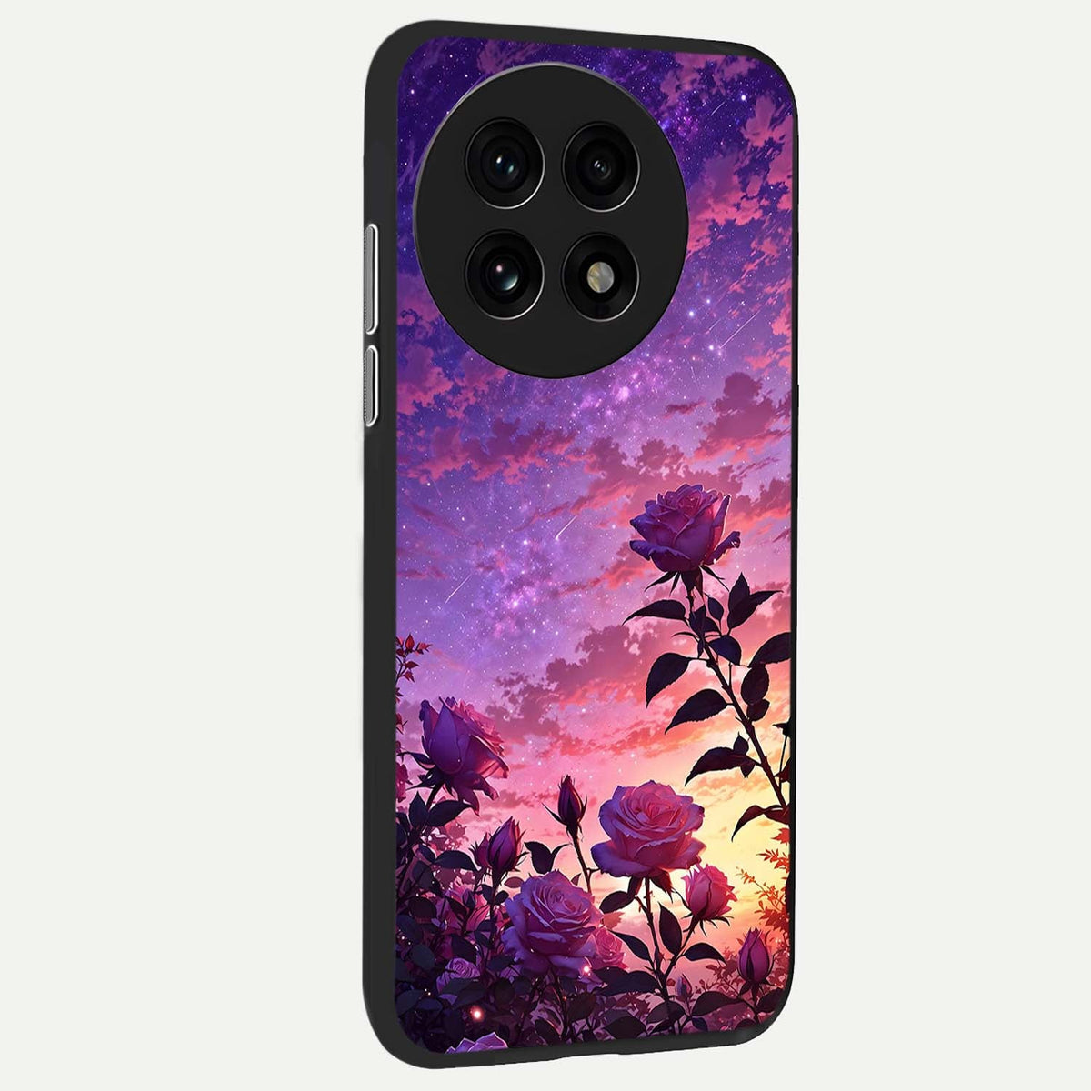 Starlit Rose Twilight back cover For OnePlus 13R slim fit glass case with vibrant aesthetic design