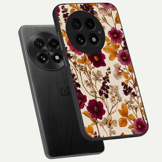 Autumn Wine Bloom phone case For OnePlus 13 showing premium glass back cover with detailed artwork