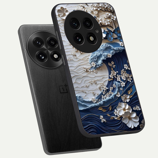 Blossom Wave Art phone case For OnePlus 13 showing premium glass back cover with detailed artwork