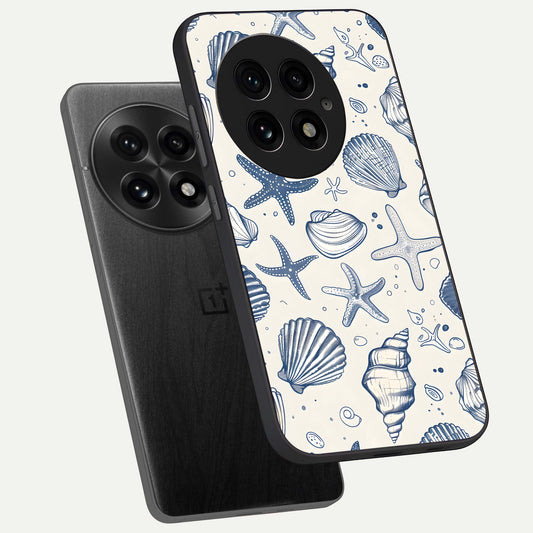 Blue Ocean Outline phone case For OnePlus 13 showing premium glass back cover with detailed artwork