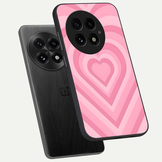 Blush Heart Waves phone case For OnePlus 13 showing premium glass back cover with detailed artwork