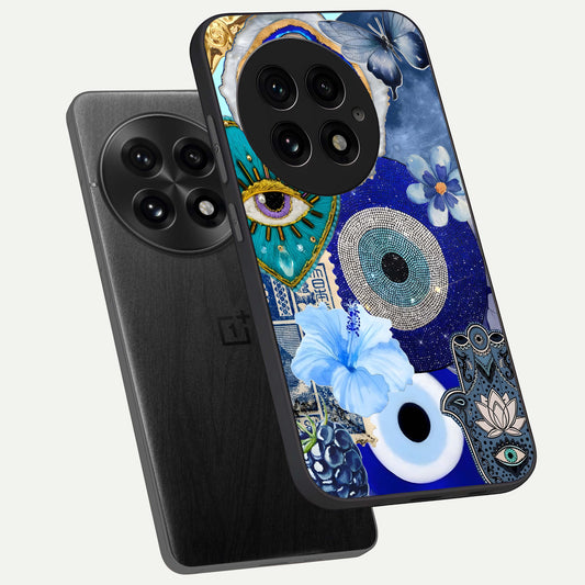 Celestial Blue Vision phone case For OnePlus 13 showing premium glass back cover with detailed artwork