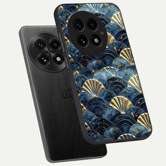 Golden Wave Luxe phone case For OnePlus 13 showing premium glass back cover with detailed artwork