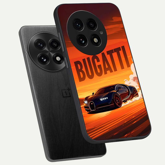 Inferno Bugatti Storm phone case For OnePlus 13 showing premium glass back cover with detailed artwork