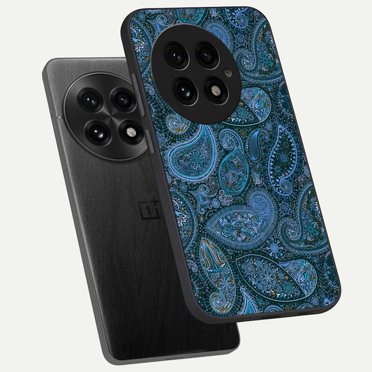 Midnight Paisley Glow phone case For OnePlus 13 showing premium glass back cover with detailed artwork