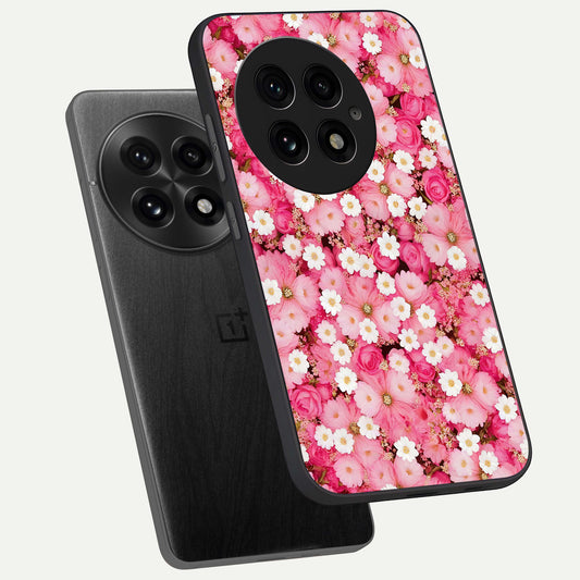 Pink Daisy Bliss phone case For OnePlus 13 showing premium glass back cover with detailed artwork