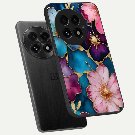 Sparkle Floral phone case For OnePlus 13 showing premium glass back cover with detailed artwork