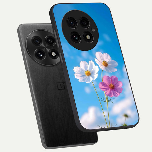 Tripple Flowers With Sky phone case For OnePlus 13 showing premium glass back cover with detailed artwork