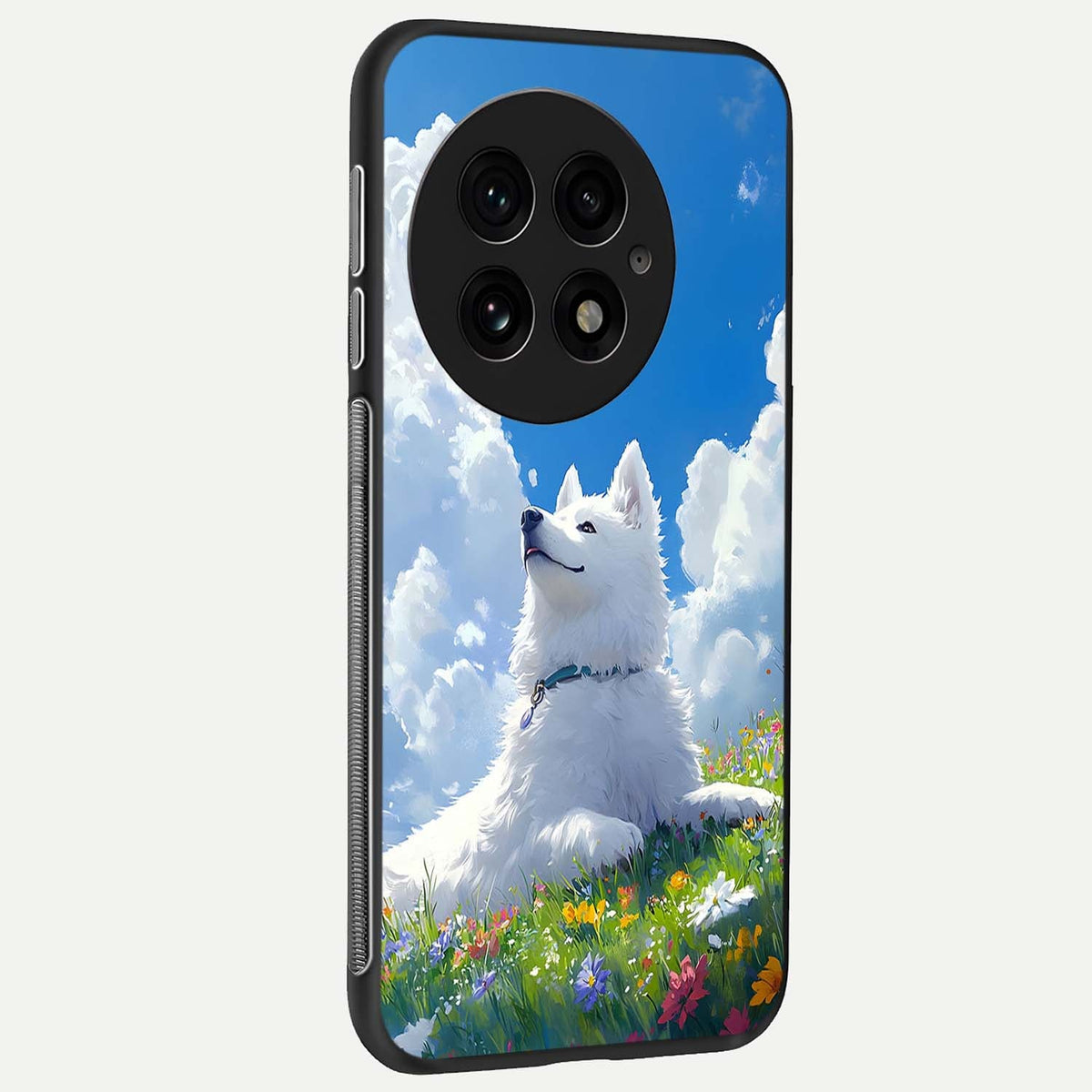 Blissful Cloud Pup back cover For OnePlus 13 slim fit glass case with vibrant aesthetic design