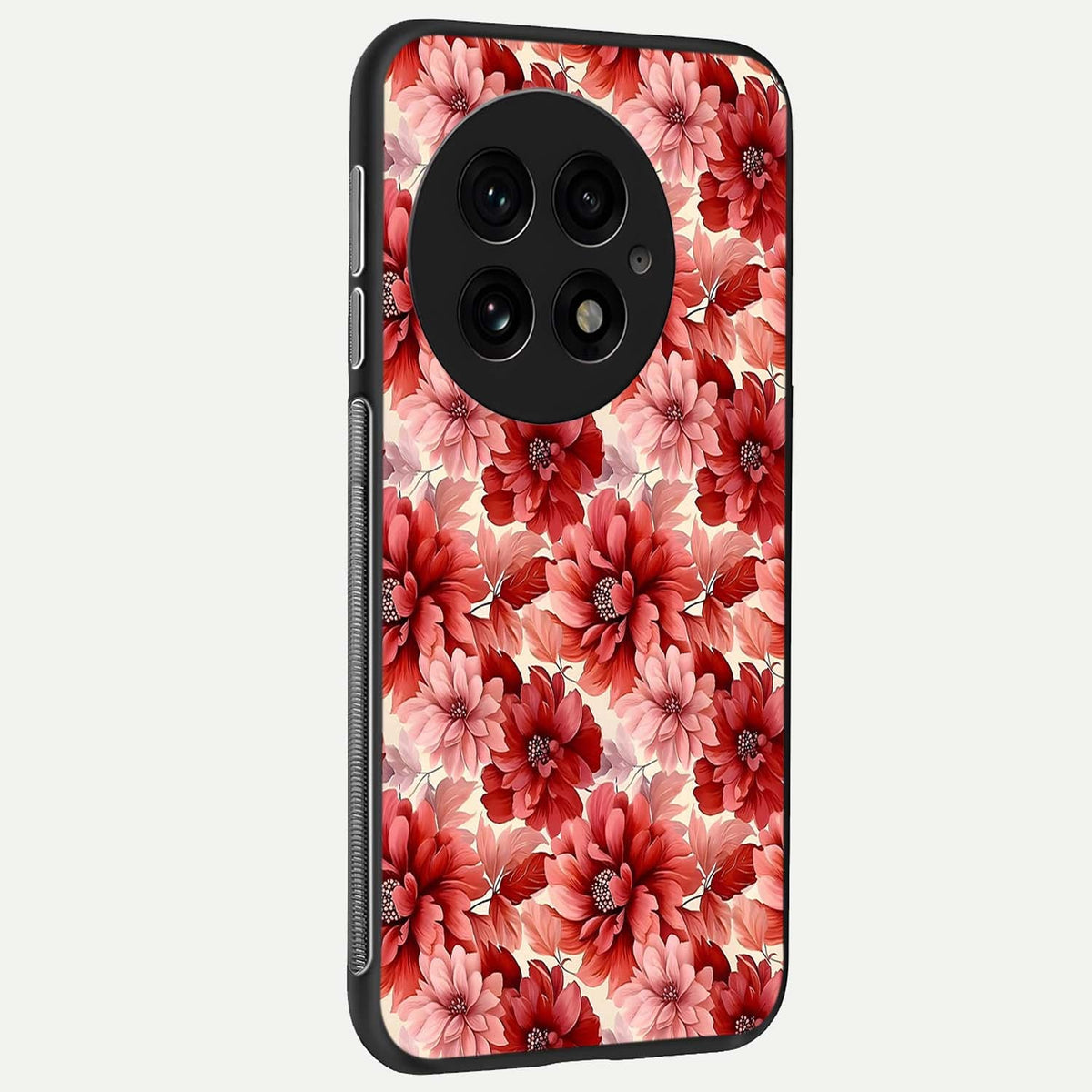 Crimson Love Petals back cover For OnePlus 13 slim fit glass case with vibrant aesthetic design