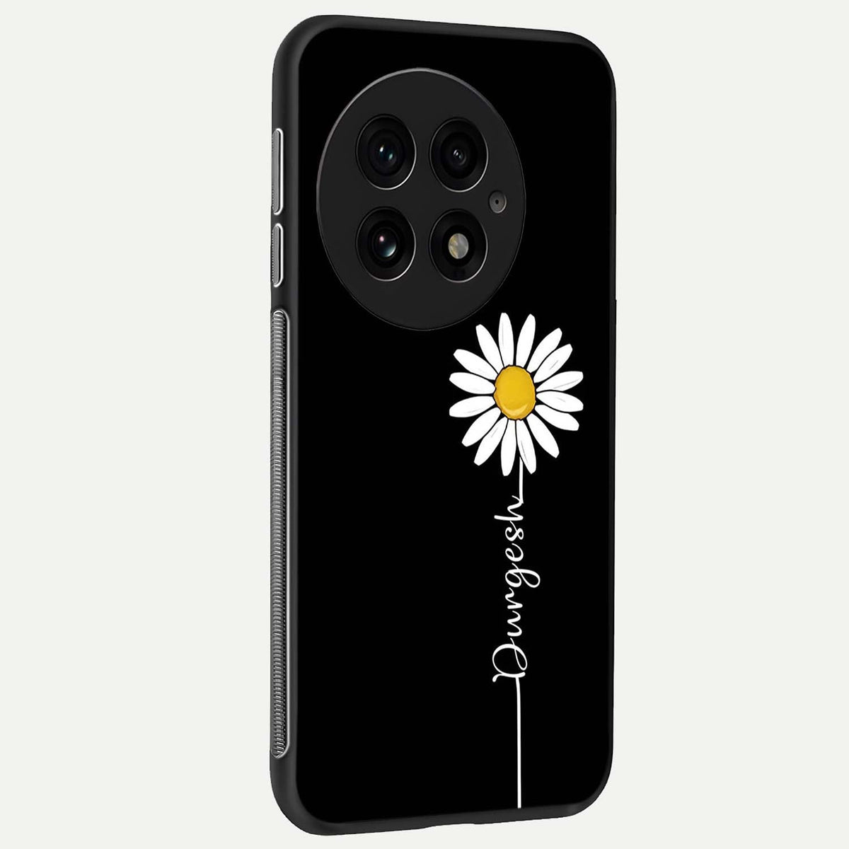 Custom Name White Flower back cover For OnePlus 13 slim fit glass case with vibrant aesthetic design