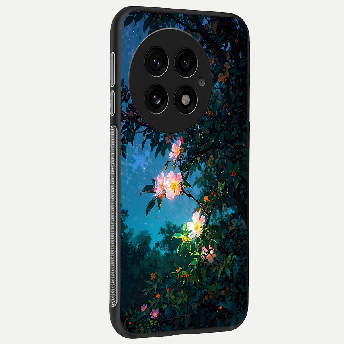 Midnight Bloom Glow back cover For OnePlus 13 slim fit glass case with vibrant aesthetic design
