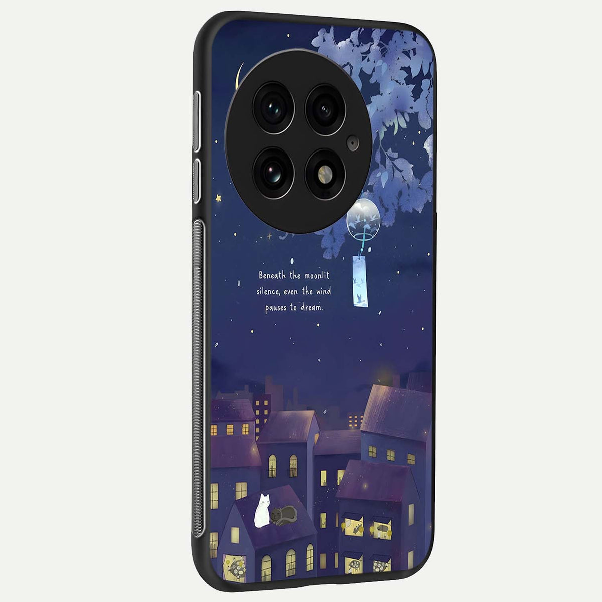 Moonlit Cat Silence back cover For OnePlus 13 slim fit glass case with vibrant aesthetic design
