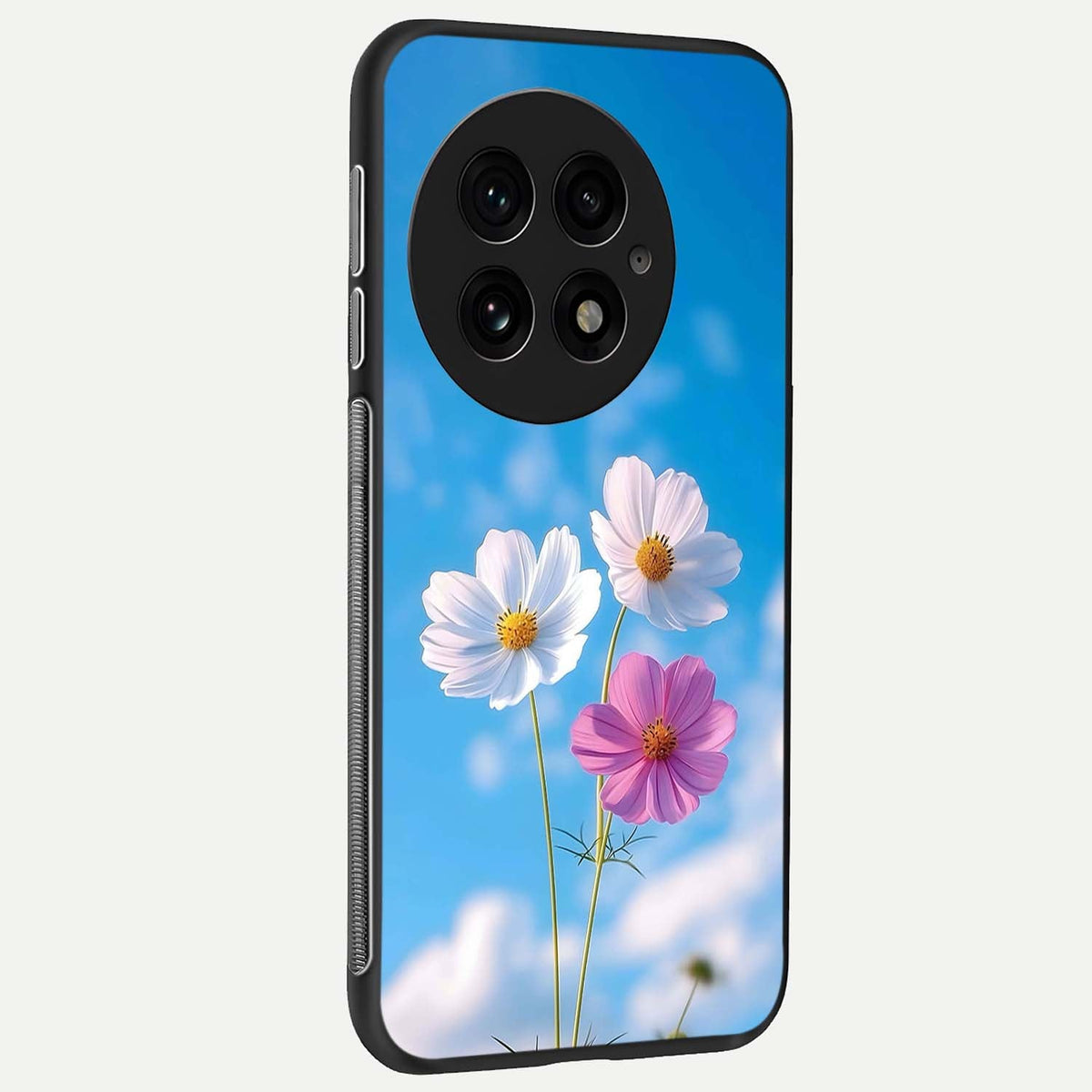 Tripple Flowers With Sky back cover For OnePlus 13 slim fit glass case with vibrant aesthetic design