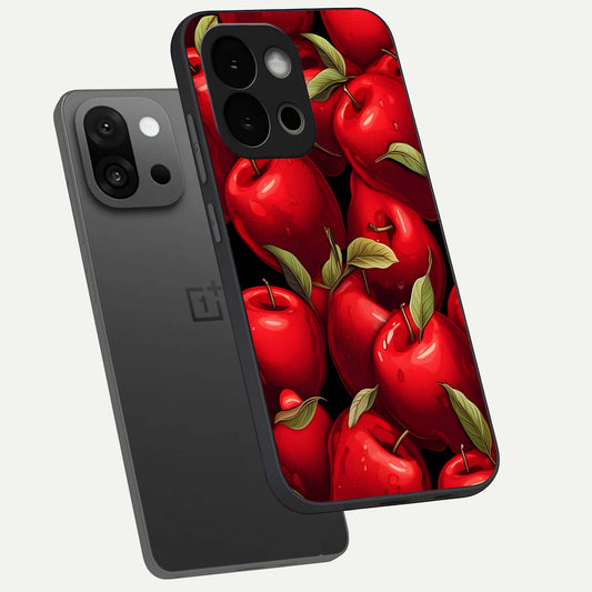 Apple Pattern phone case For OnePlus 13S showing premium glass back cover with detailed artwork