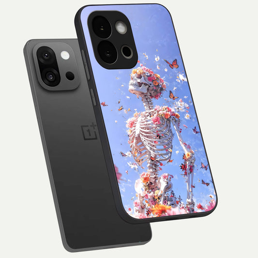 Bloom Beyond Bones phone case For OnePlus 13S showing premium glass back cover with detailed artwork
