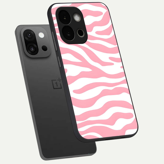 Blush Zebra Flow phone case For OnePlus 13S showing premium glass back cover with detailed artwork