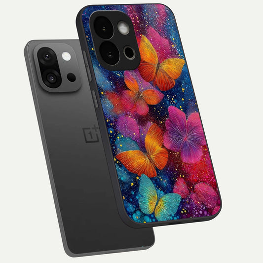Butterfly Dream Mist phone case For OnePlus 13S showing premium glass back cover with detailed artwork