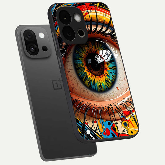 Colorful Eye phone case For OnePlus 13S showing premium glass back cover with detailed artwork