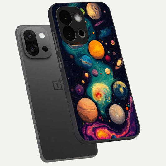 Cosmic Planet Journey phone case For OnePlus 13S showing premium glass back cover with detailed artwork