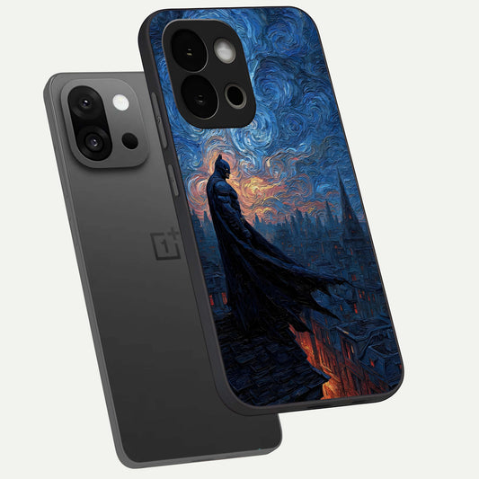 Dark Knight Dusk phone case For OnePlus 13S showing premium glass back cover with detailed artwork
