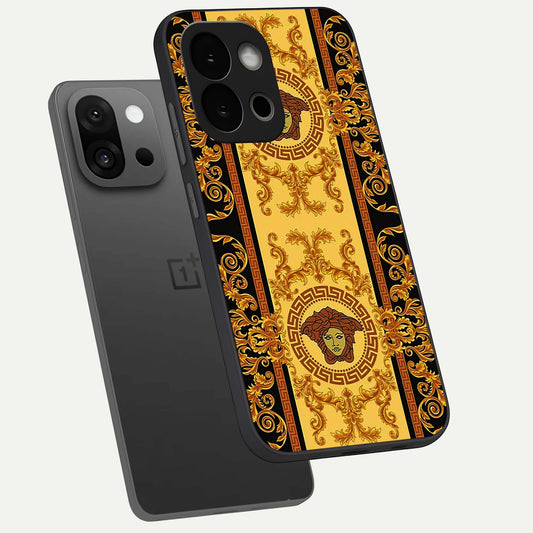 Golden Royal Heritage phone case For OnePlus 13S showing premium glass back cover with detailed artwork
