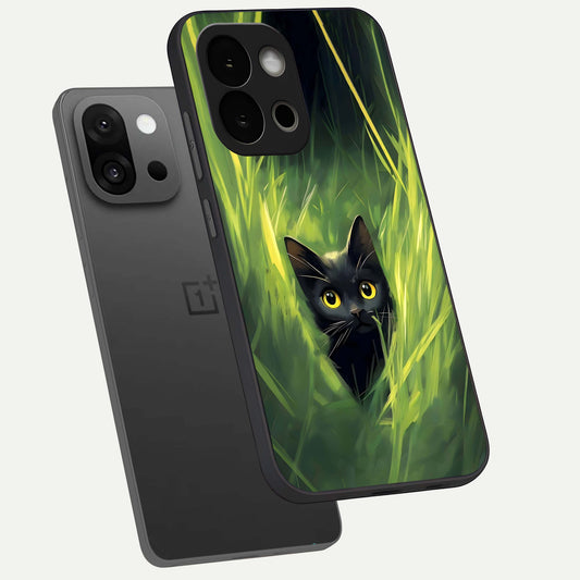 Hidden Cat Whisper phone case For OnePlus 13S showing premium glass back cover with detailed artwork