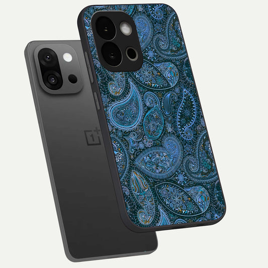 Midnight Paisley Glow phone case For OnePlus 13S showing premium glass back cover with detailed artwork